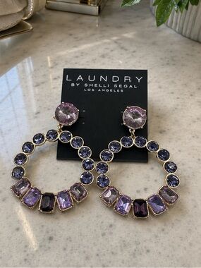 Laundry by Shelli Segal Purple Rhinestone Statement Hoop Earrings (LR111/4)